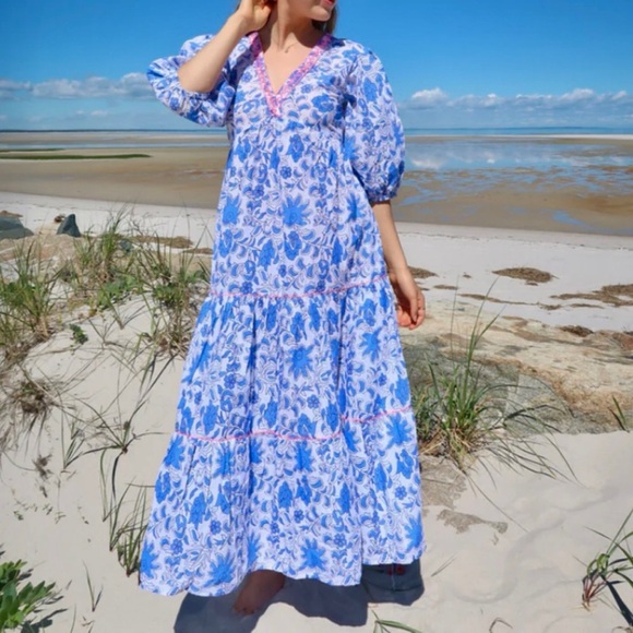 Debbie Katz Dresses & Skirts - DEBBIE KATZ Floral Blue Maxi Dress/Beach Coverup